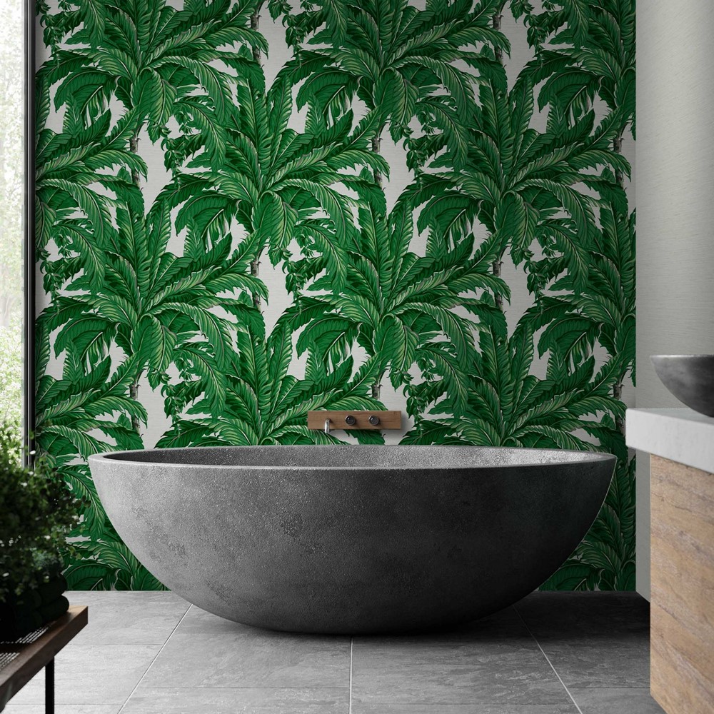 Daintree Palm Wallpaper 112020 by Graham & Brown in Pearl White